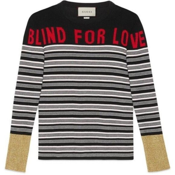 New GUCCI Authentic Blind For Love Cashmere Striped Sweater 2018 Collection NWT - Picture 6 of 17